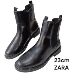 ザラ　ZARA サイドゴア サイドジップブーツ　ビジュー　黒　23