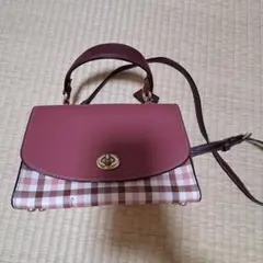 COACHピンク チェック柄 ハンドバッグ