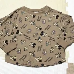 ディズニー ミッキー 総柄トレーナー 100cm ベージュ 裏毛 薄手 フタフタ