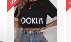 BROOKLYNプリント ブラック クロップドTシャツ