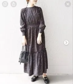 シップス 〈手洗い可能〉ショルダーフリルフラワーロングワンピース