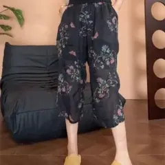 夏にぴったり プリント カジュアルパンツ 七分丈 柔らかくて ハイウエスト