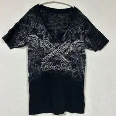 レベルセインツ Tシャツ Vネック 半袖 クロス柄 XL 黒 コットン ロック