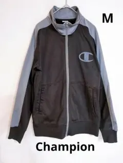 Champion ジャージ ジップアップジャケット 裏起毛 M ブラック/グレー