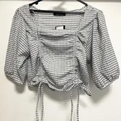 クロップドギンガムブラウス