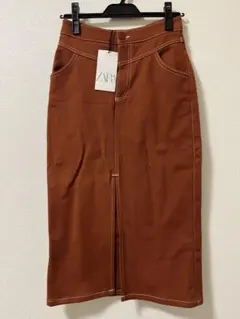 【タグ付き❣️】ZARA/ザラ トップステッチ入りスカート