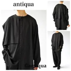 美品antiquaユニセックスアシンメトリーシャツブラウスロング丈ブラック黒のサムネイル