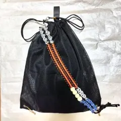 パラコード メッシュ ナップサック Y2K ハンドメイド ワンショルダー 白橙黒