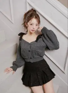 Darich ショルダーリボンVネックニットトップス