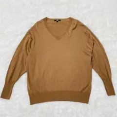 ユニクロ　エクストラファインメリノVネックセーター　長袖　【XL】　ブラウン