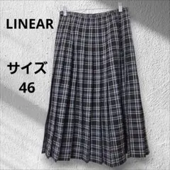 リニア☆プリーツスカート　チェック柄　ウール100%　ワールド　大きいサイズ46