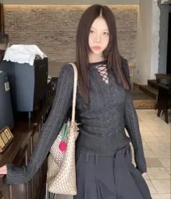 グレー 長袖 ニット セーター 春服