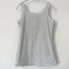 グレーホワイト ボーダータンクトップ 古着 カジュアル インナー 重ね着