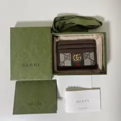 GUCCI GGロゴ カードケース キャンバス レザー ブラウン