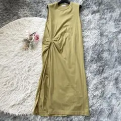 BEAUTY&YOUTH コットンツイストスリットノースリーブワンピース F 黄