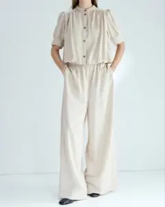 H&M バブルヘム ツイルブラウス ツイルプルオンパンツ セットアップ