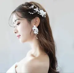 STELLA BRIDAL ホワイトフラワーと淡水パールのブライダルイヤリング