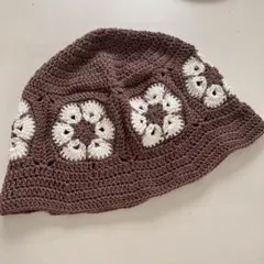 バケットハット/クロシェハット/アフリカンフラワー/ブラウン