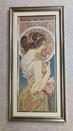 美品 アルフォンス・ミュシャ「四季・秋」リトグラフ 摺師サイン入り