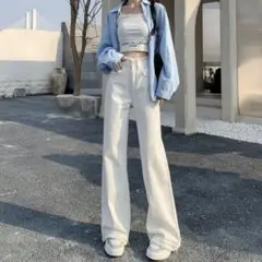 激安！ホワイト　レディース　フリンジ　デニム　ワイドデニム　白