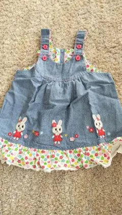 ミキハウス　ウサギ刺繍デニムワンピース