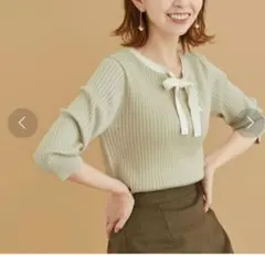 美品★ロペピクニック★春夏2WAY/ボウタイニットプルオーバーベージュ