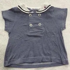【中古】familiar ストライプ セーラー半袖Tシャツ 100cm