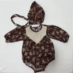 nunubiel 花柄ロンパース帽子付き ssize70~75