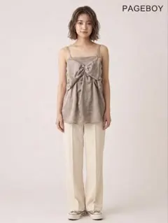 PAGEBOY リボン キャミソール M グレージュ ページボーイ サテンレースのサムネイル