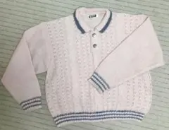 ケーブル編み ピンク ポロシャツ ニットセーター M 長袖 美品 さくらピンク