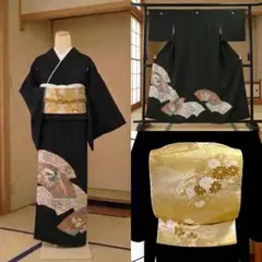 美品　黒留袖　正絹　袋帯　4点フルセット　扇　　結婚式　比翼仕立て　礼装　五つ紋