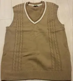 パパス プラス コットンリネン チルデンケーブルニットベスト ページュ