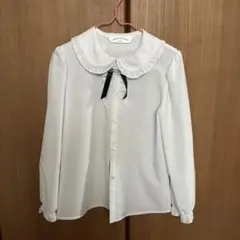 ホワイト フリル襟 リボン付きブラウス　130cm
