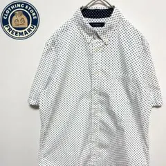 半袖シャツ　ボタンダウン　ドット　水玉　胸ポケット　綿100%　白　M
