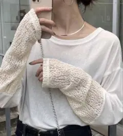 チャオパニックティピー 袖切替レースシアートップス 長袖 ホワイト