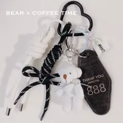 じゃらじゃらキーホルダー バッグチャームくまテディベア カフェ モノトーン