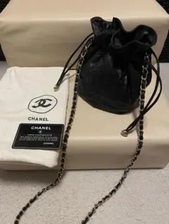 CHANEL ヴィンテージ マトラッセ 巾着 チェーンショルダー ラムスキン