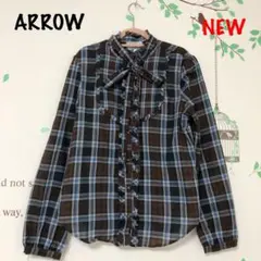 ♥️最終価格♥️□659 新品❣️アロー チェックブラウス リボン付き