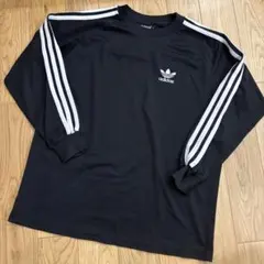 adidas アディダス ロンT ブラック ライン ロゴ 長袖 M相当 汚れあり