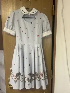 水色 ハート トランプ柄 半袖ワンピース