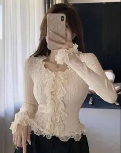 Dazy アイボリー フリルニット 長袖 27230162