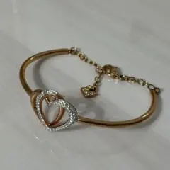 スワロフスキー ブレスレット ダブルハート ピンクゴールド