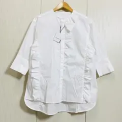 ANAYI 23AW 白 トリアセコットンレースラッフルブラウス タイプ 