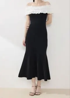 オフショル ニットワンピース ブラック