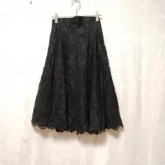HANAE MORI ブラック 　花柄総レース　フレアスカート 38