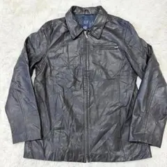 OLD GAP XL レザージャケット 襟付き 本革 ブラック 大きいサイズのサムネイル