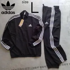 adidas トラックスーツ ジャージ ウーブン 上下セット 黒 ブラック L