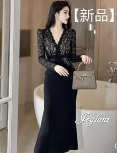 新品ブラックナイトドレス　パーティドレス　ブラックワンピースLサイズ