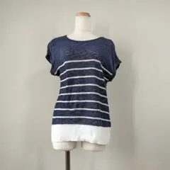 J.FERRY ジェイフェリー 麻 ボーダー ニット L 紺 白 綿　麻 リネン