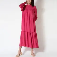 ヌキテパ コットンボイル シャーリング スリーブレスドレス M レッド